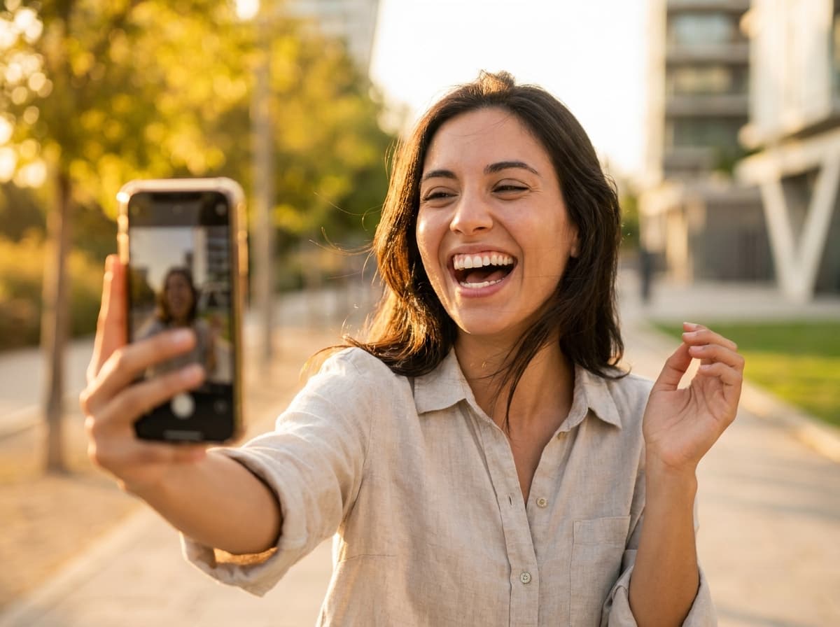 Ridere a bocca aperta in una foto, senza scegliere l'angolazione buona.